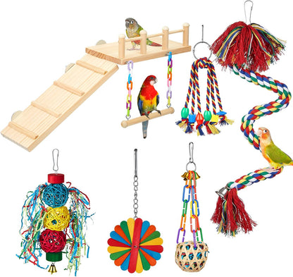 6 Pcs Parakeet Cockatiel Bird Toys,Interactive Style | Parrot Swing Chewing Hanging Toys, Colorful Parrots Cage Accessories, Chew & Climb Play Set, for Lovebirds, Finches, Budgies