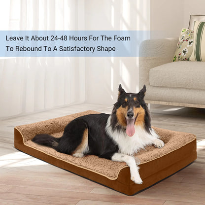 Dog Bed for Large Medium Small Dogs Orthopedic Dog Sofa Bed Non Slip Pet Couch with Removable Washable Cover Supportive Egg Crate Foam S to XL, Brown