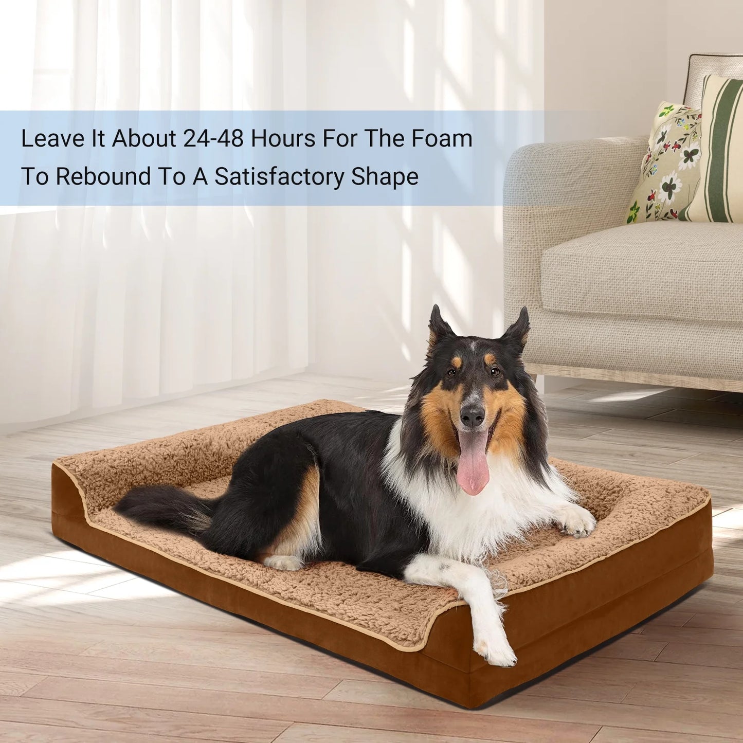 Dog Bed for Large Medium Small Dogs Orthopedic Dog Sofa Bed Non Slip Pet Couch with Removable Washable Cover Supportive Egg Crate Foam S to XL, Brown