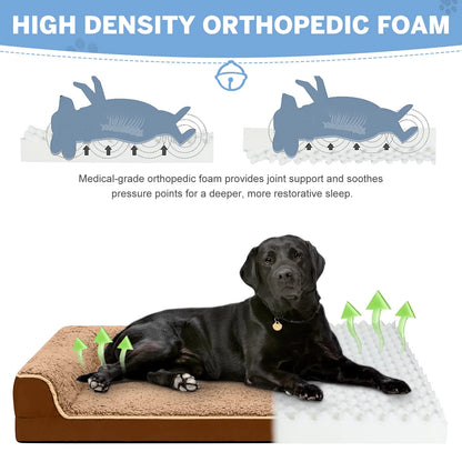 Dog Bed for Large Medium Small Dogs Orthopedic Dog Sofa Bed Non Slip Pet Couch with Removable Washable Cover Supportive Egg Crate Foam S to XL, Brown