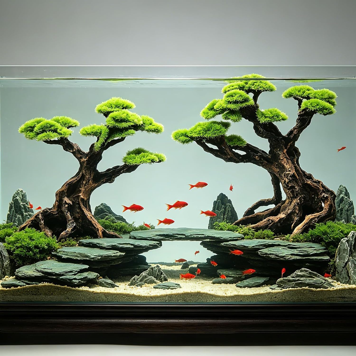 Fish Tank Decor Aquarium Bonsai Tree Resin Ornament with Faux Moss Aquascaping Decoration Artificial Landscape Centerpiece Safe & Fade-Resistant for Betta Shrimp Goldfish