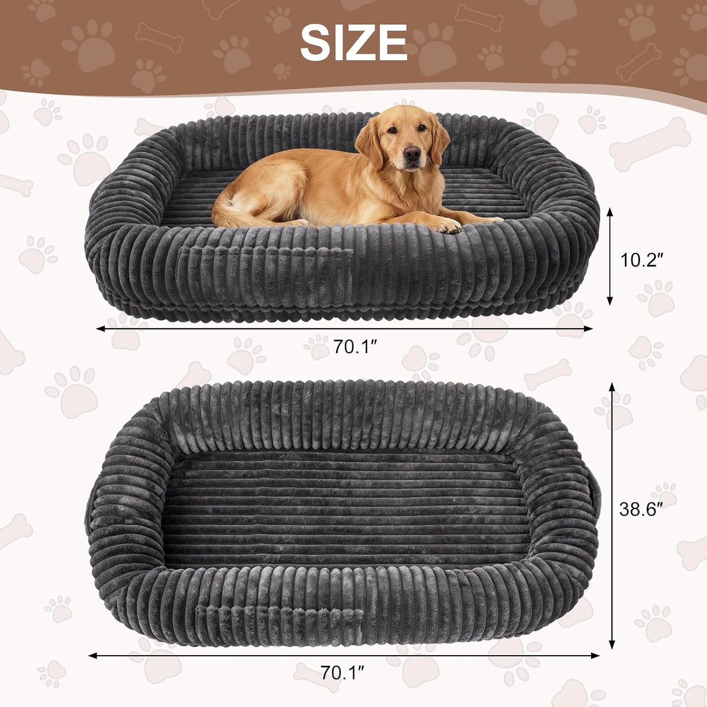 Human Dog Bed for Adult,Large Dog Bed 70"X38"X10" | Orthopedic Washable XL Dog Bed with Memory Foam (Darkgrey)