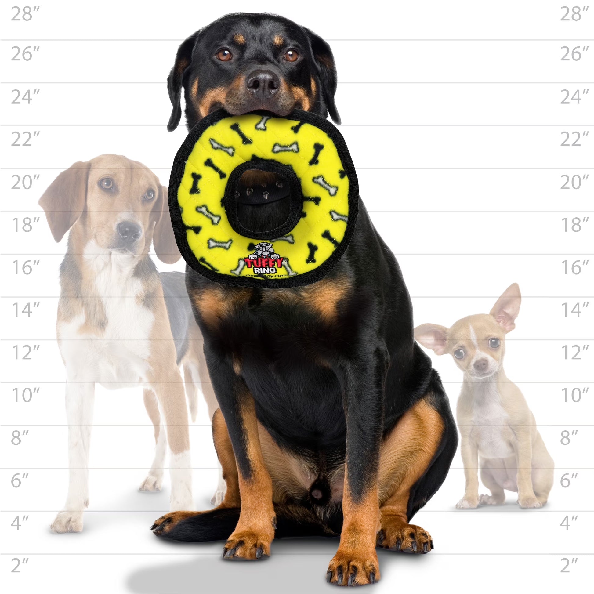 Tuffy Medium Ring Yellow Bone Durable Plush Squeaky Dog Toy