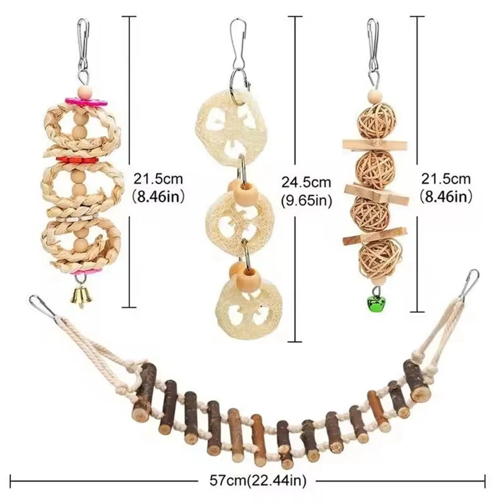 8PCS Chewing Standing Hanging Hammock Climbing Ladder Bird Cage Toys for Budgerigar, Parakeet and Other Small to Medium Birds