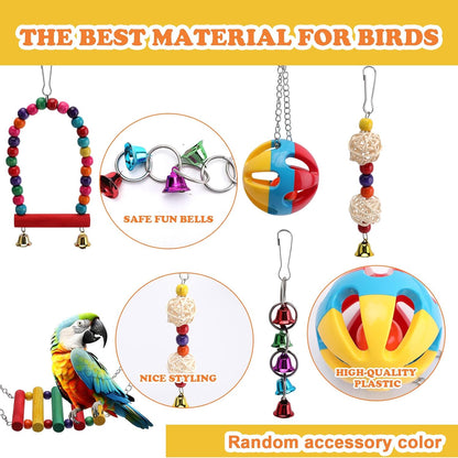 5 in 1 Bird Parakeet Toys, Detachable Birdie Perches Platform Swing with Climbing Ladder, Parrot Cage Stand Accessories, Wooden Playing Gyms for Conure Cockatiel Parrot, Bird Wooden Playground