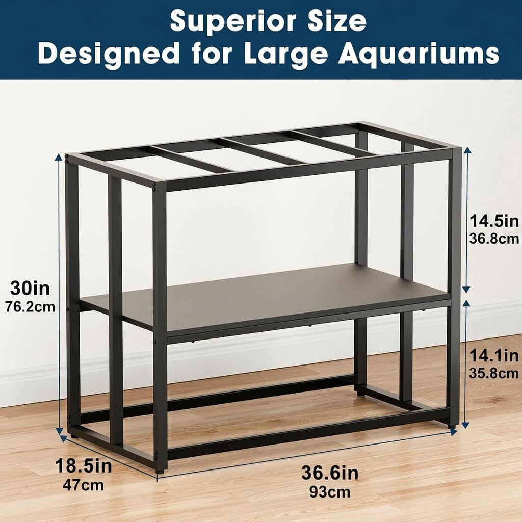 40 Gallon Metal Fish Tank Stand, Aquarium & Terrarium Stand for Home Office | Dual-Layer Structure Providing Extra Storage Space under the Tank.Overall Dimension Measures 36.6"X18.5"X30" with 660LBS
