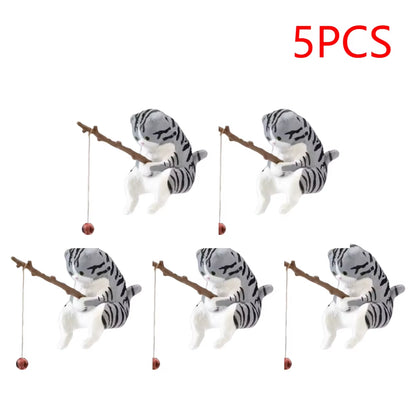 1-5PCS Fishing Cat Aquariums Decorations Fishtanks Hangable Decors Landscape Aquaticpet Fishtank Ornament Desktop Accessories