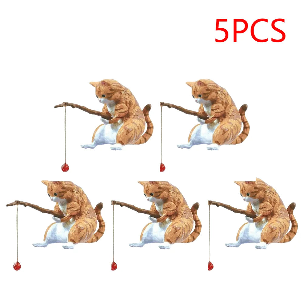 1-5PCS Fishing Cat Aquariums Decorations Fishtanks Hangable Decors Landscape Aquaticpet Fishtank Ornament Desktop Accessories