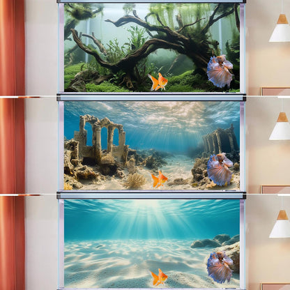 3 PCS Aquarium Background, 48X24 Inch Polyester Fish Tank Background | Cloth Fish Tank Background, Undersea Ruins Floor Sunshines & Tree Wood Branches Aquatic Plants