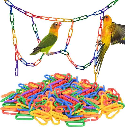 250PCS Colorful Plastic Chain Links - Bird Toy Parts for Parakeet Cage | Durable ABS Plastic Accessories for Hanging Climbing Toys, Ideal for Parakeets, Small Birds and Cage Enrichment Activities