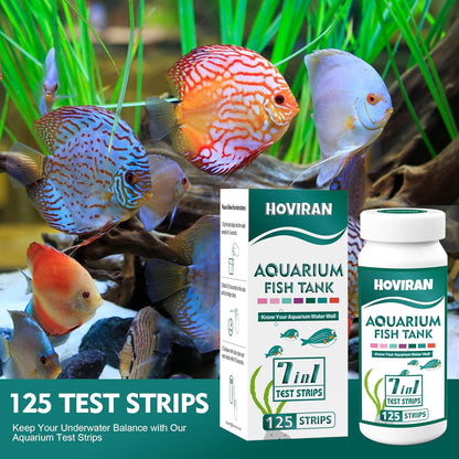 7 Way Aquarium Test Strips, 125 Strips for Fish Tank & Pond Test Kit | Freshwater Saltwater Water Testing Kit Aquarium for Chlorine, Total Hardness, Carbonate, Alkalinity, Nitrate, Nitrite and Ph