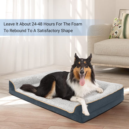 Dog Bed for Large Medium Small Dogs Orthopedic Dog Sofa Bed Non Slip Pet Couch with Removable Washable Cover Supportive Egg Crate Foam S to XL, White and Gray