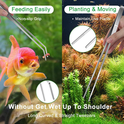 4Pcs Aquascaping Tools,  Aquascape Kit, Long and Strong Aquarium Tweezers, Scissors, Algae Scraper, Aquarium Plant Tools, Fish Tank Plant Trimming Kit