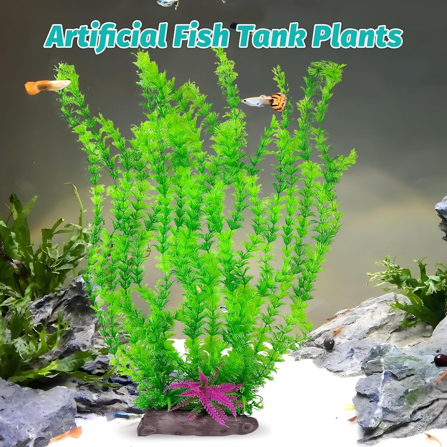 Aquarium Plastic Plants Aquarium Decor Artificial Fish Tank Plants,Tall Fish Tank Decorations, Extra Large Aquarium Plant 20.4-Inch Tall,1Pcs