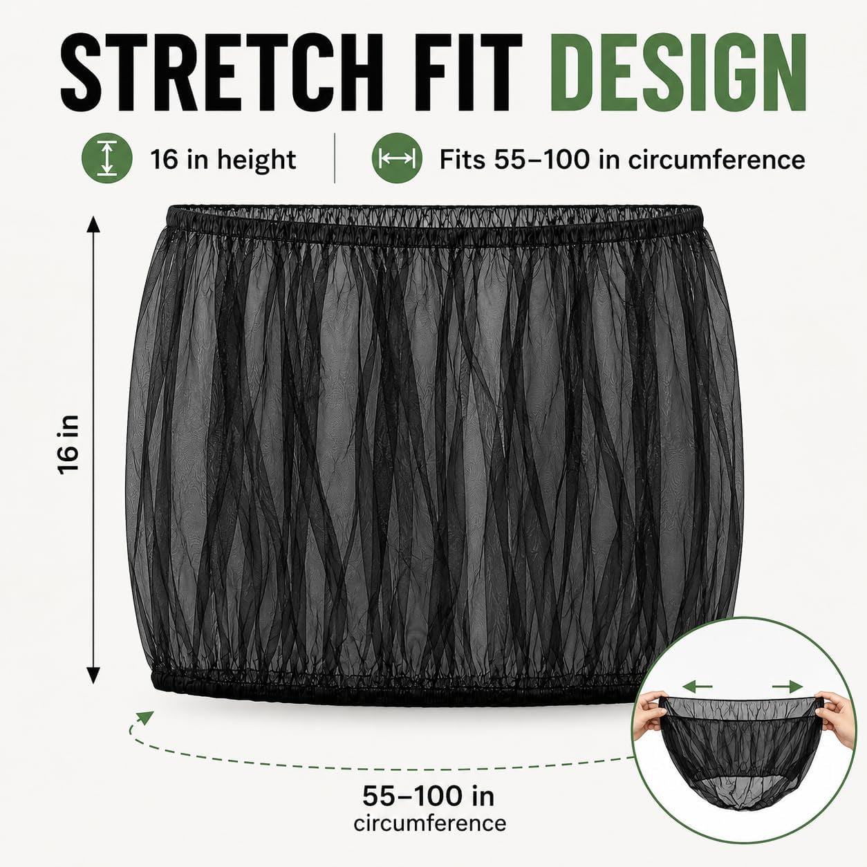 2 Pack Bird Cage Seed Catcher - Adjustable Bird Cage Skirt Cover with Breathable Mesh Netting, Universal Seed Catcher Net Cover Fit for Parrot Cage, Parakeet Cage, Large and Small Bird Cages | Black & White, Fits 55-100 in Circumference, 16 in High, Breathable Seed Guard for Parrot, Parakeet and Cockatiel Cages