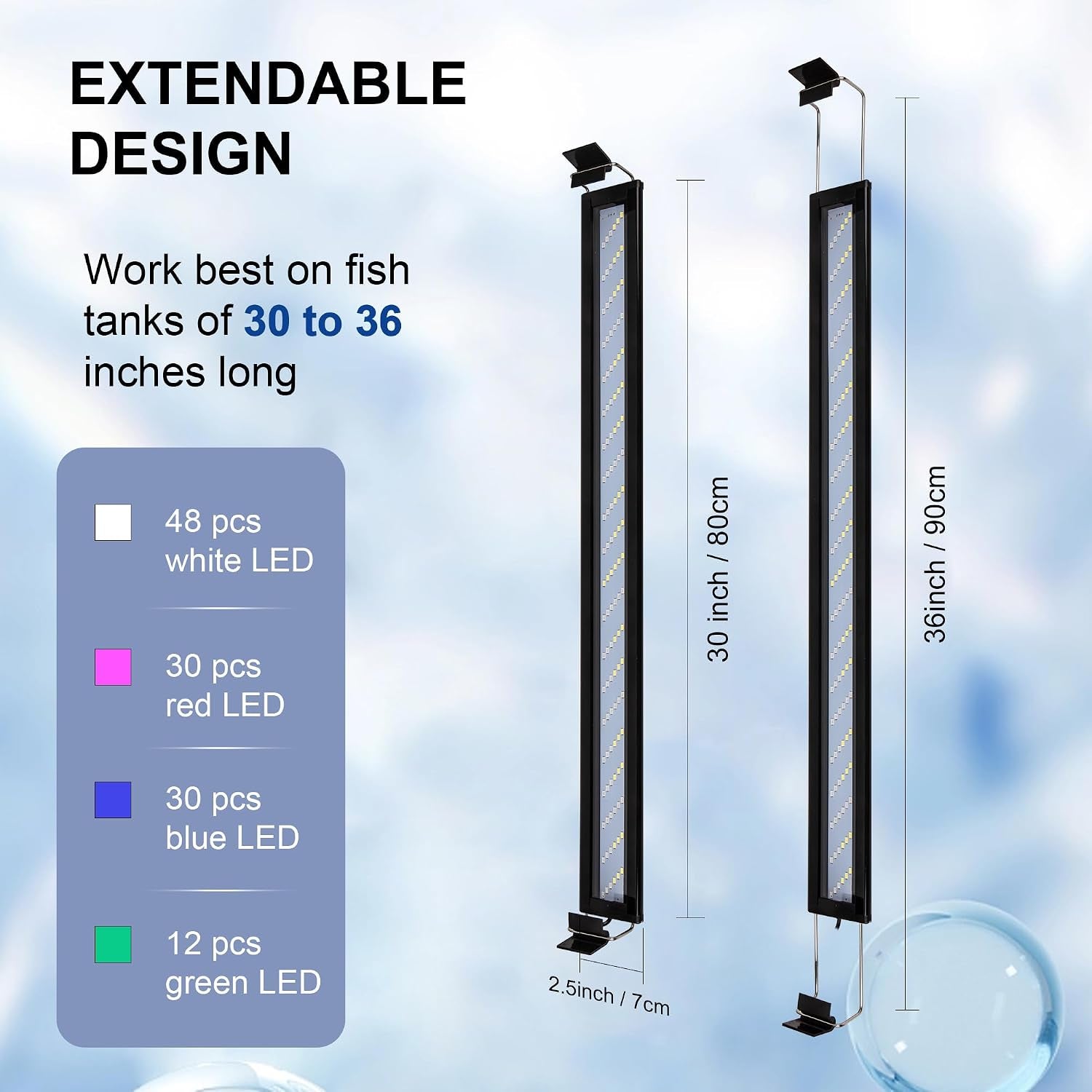 Led Aquarium Light, Full Spectrum Fish Tank Lights, 40 Gallon Freshwater Fishtank Hood Lighting for Grow Fish, Plants, Adjustable from 30 to 36 Inch