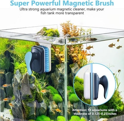 Aquarium Magnetic Glass Cleaner, Fish Tank Algae Cleaning Tool | Magnet with Algae Scraper for Glass Aquariums Tank, Floating Scrubber Brush, 2 Detachable Scrapers, Small