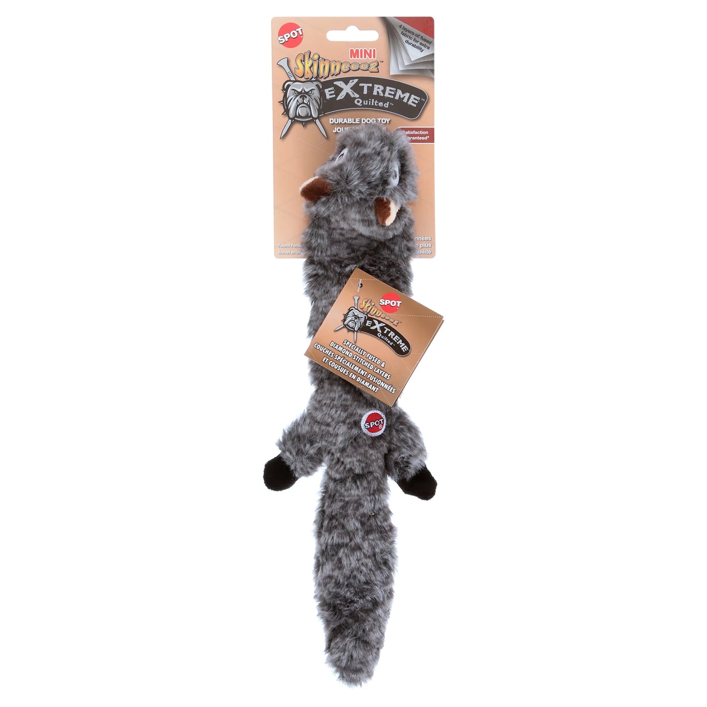 SPOT Skinneeez Extreme Quilted Squirrel Dog Toy, Stuffing Free with 4 Layers of Diamond Stitched Fabric & 2 Squeakers, for Small and Medium Aggressive Chewers, 14In