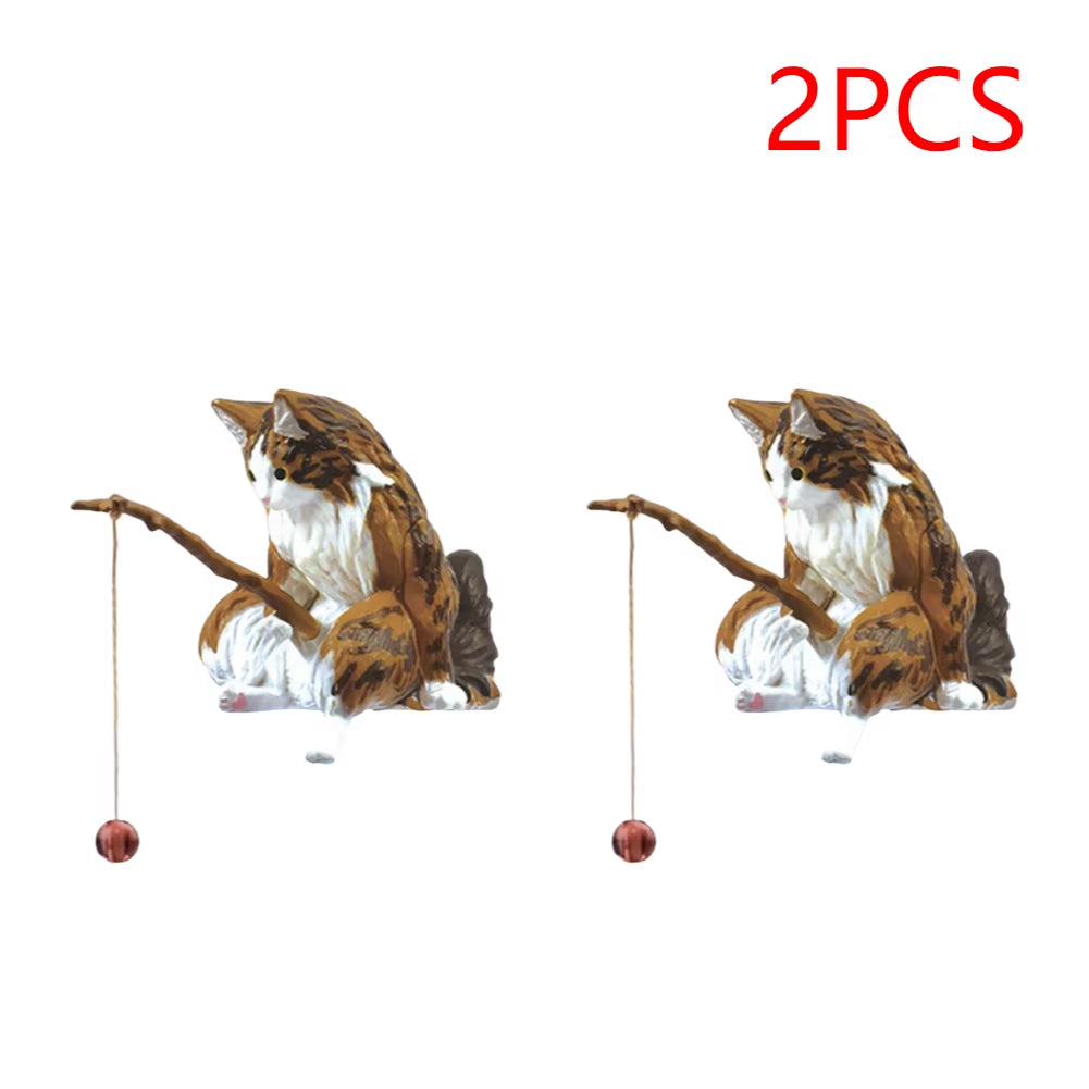 1-5PCS Fishing Cat Aquariums Decorations Fishtanks Hangable Decors Landscape Aquaticpet Fishtank Ornament Desktop Accessories