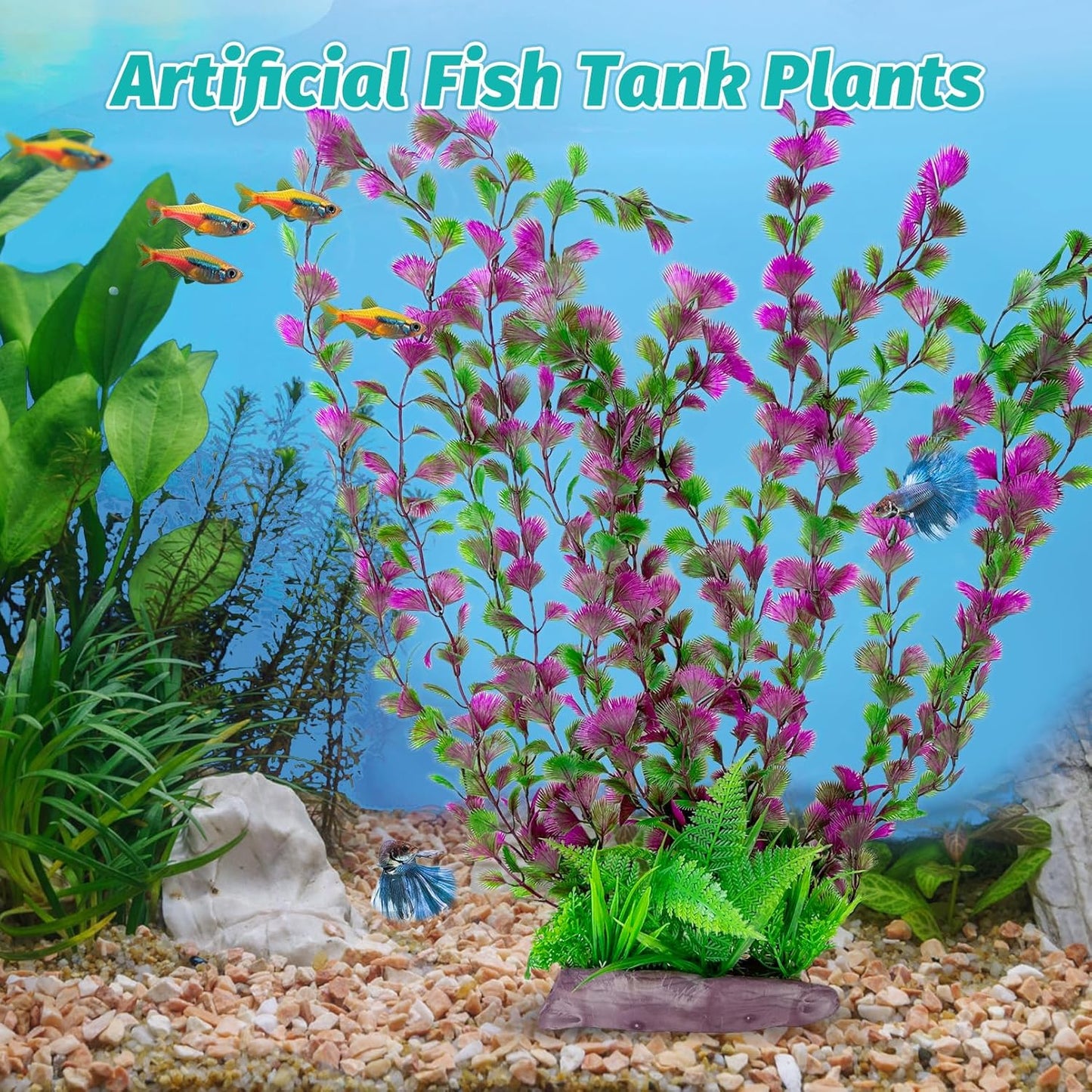 Aquarium Plastic Plants Aquarium Decor Artificial Fish Tank Plants,Tall Fish Tank Decorations, Extra Large Aquarium Plant 20.4-Inch Tall,1Pcs