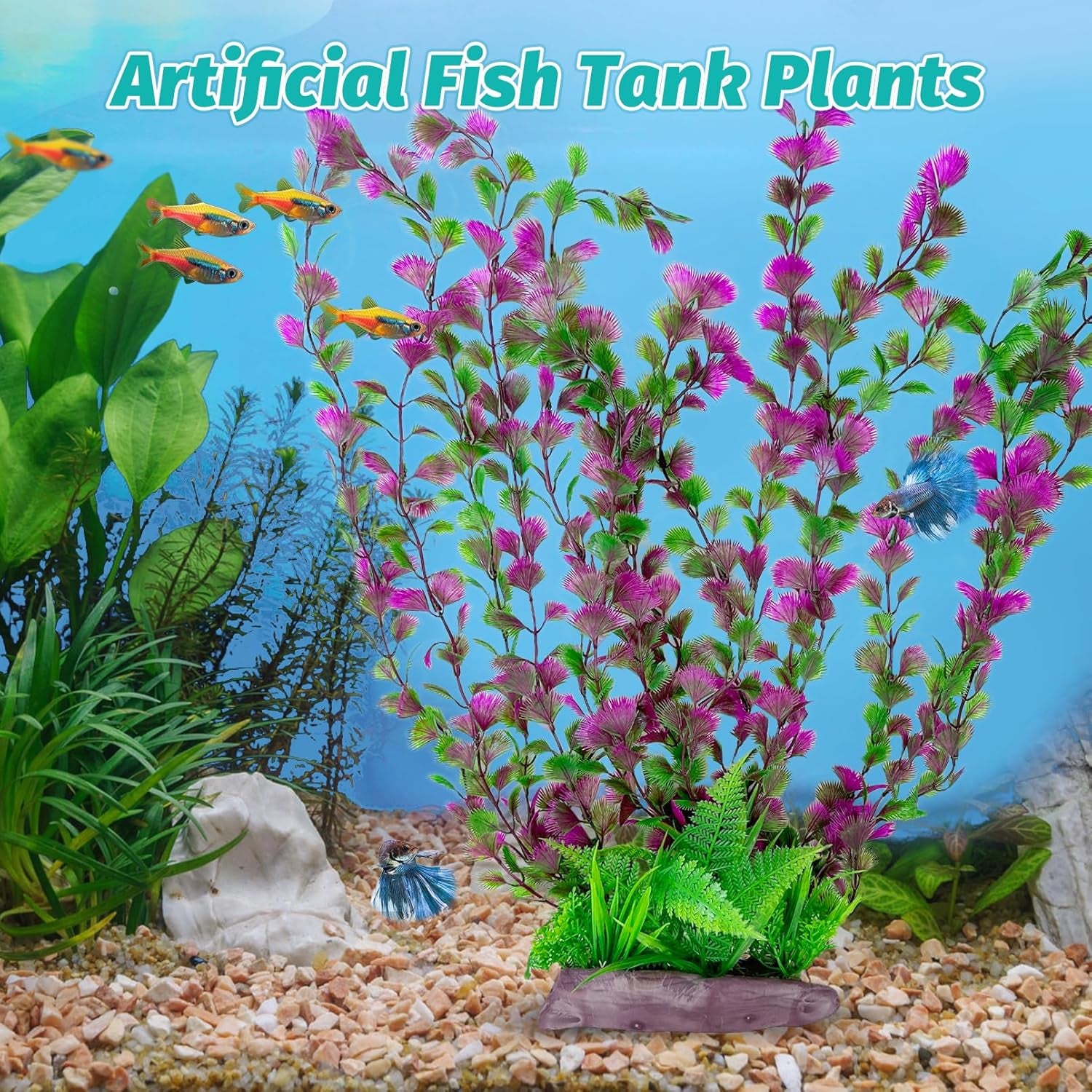 Aquarium Plastic Plants Aquarium Decor Artificial Fish Tank Plants,Tall Fish Tank Decorations, Extra Large Aquarium Plant 20.4-Inch Tall,1Pcs
