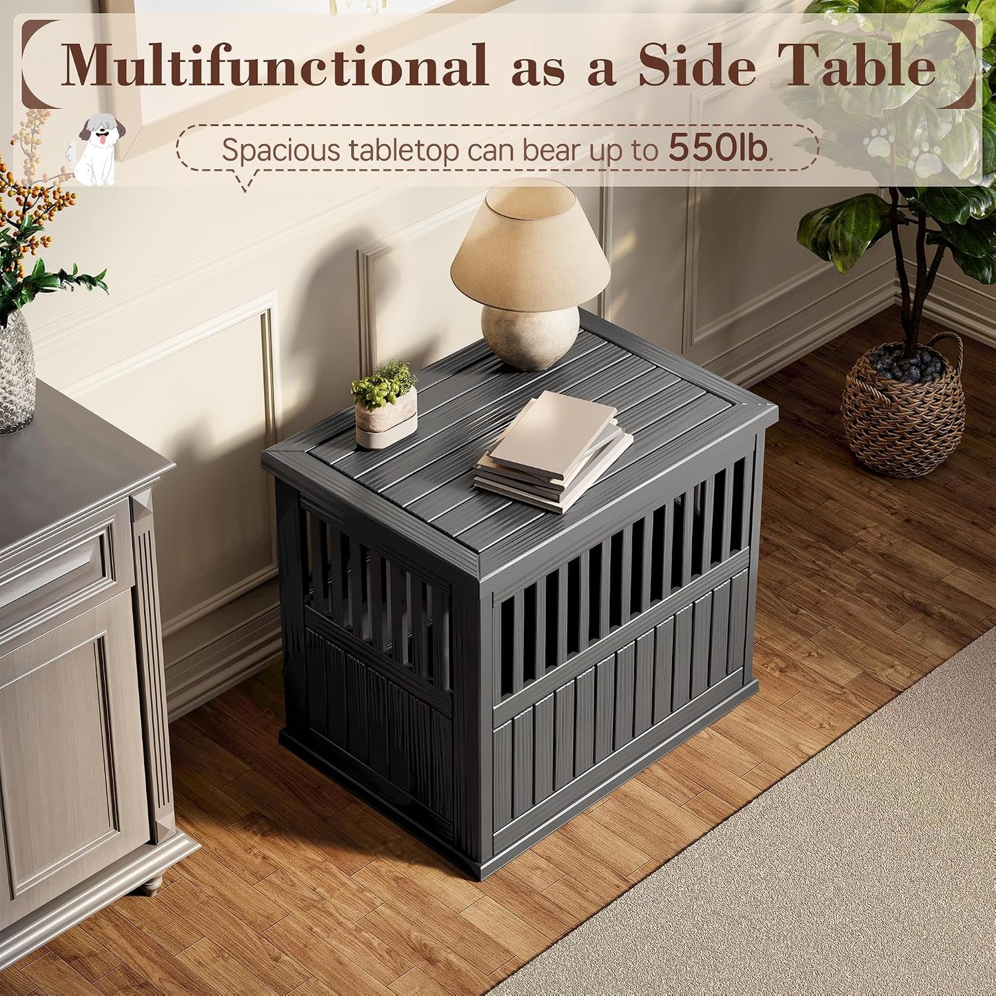 Dog Crate Furniture,Dog Kennel Indoor for Small Dogs,30"X21"X 25" | Heavy Duty Dog Crate Furniture, End Table & TV Stand, Secure Lock, Easy Assembly, Fits Small Dogs, Black
