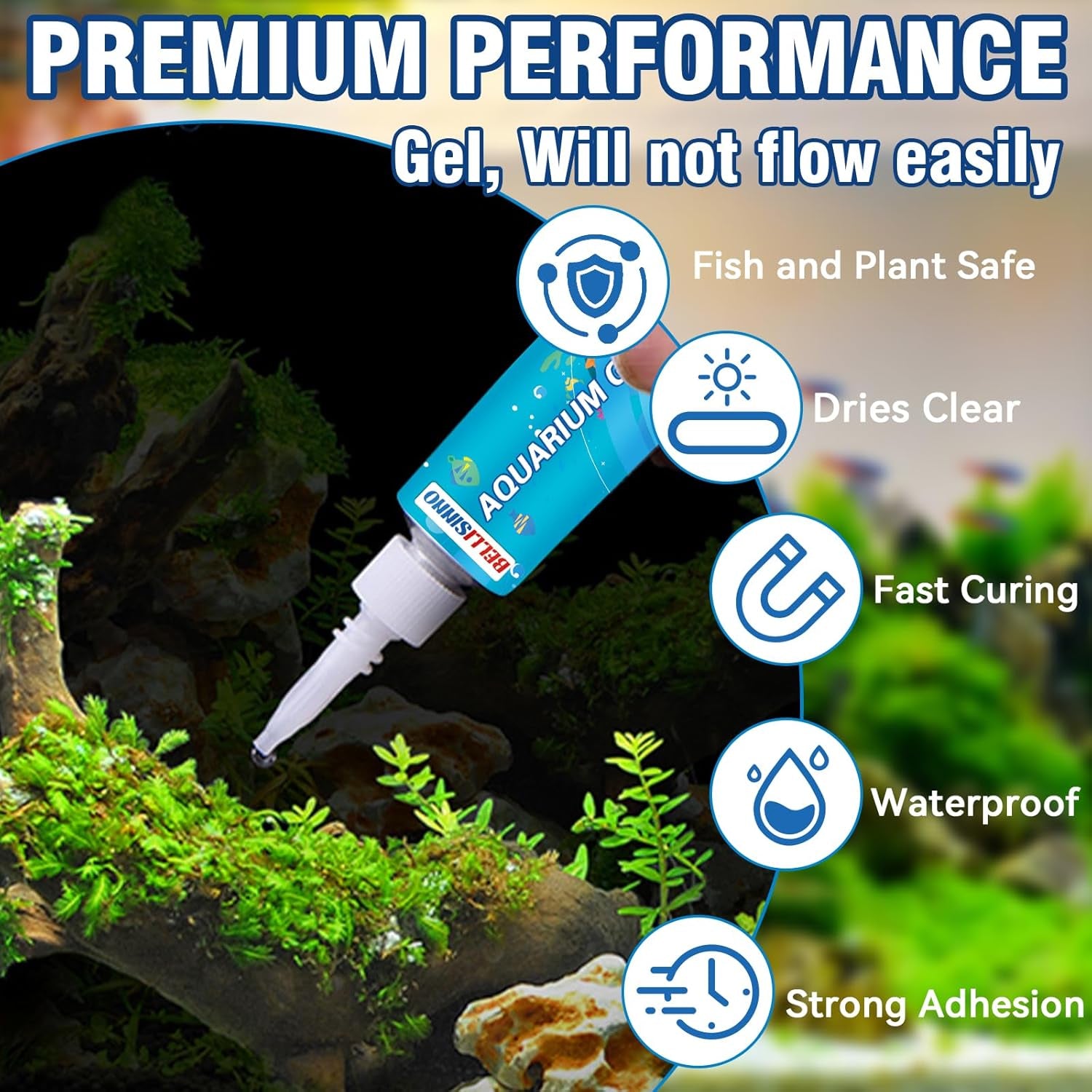 Aquarium Glue, Clear Reef Adhesive for Plants and Rocks, Moss, Coral, Stone, Wood, Plant, Suitable for Freshwater and Saltwater Aquascape, 5G*5Pcs