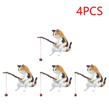 1-5PCS Fishing Cat Aquariums Decorations Fishtanks Hangable Decors Landscape Aquaticpet Fishtank Ornament Desktop Accessories