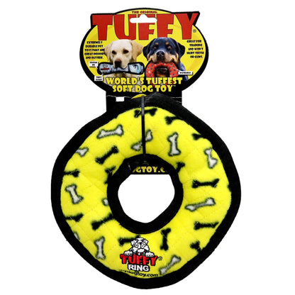 Tuffy Medium Ring Yellow Bone Durable Plush Squeaky Dog Toy