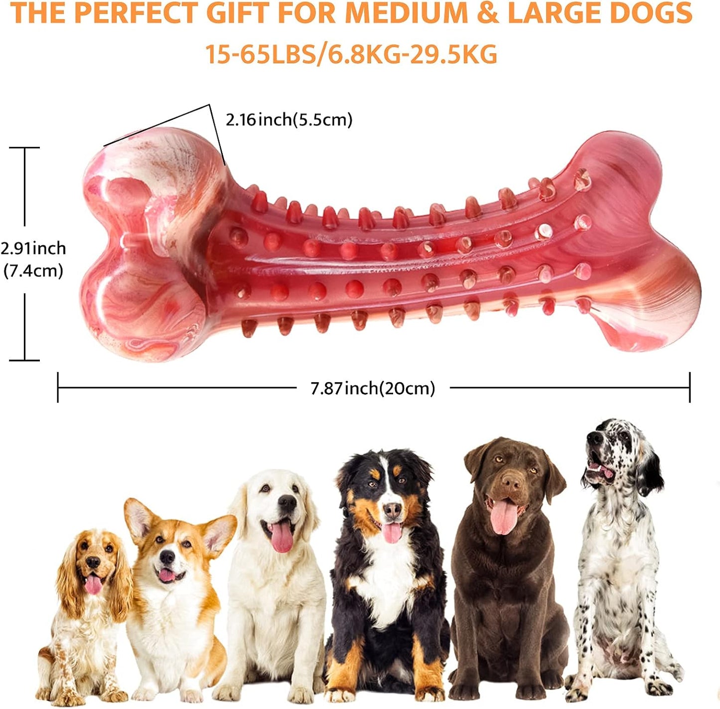 Dog Chew Toys for Aggressive Chewers, Tough Durable Non-Toxic Natural Rubber Dog Bone Toy for Medium Large Dogs, Interactive Dog Toys Teeth Cleaning Puppy Teething Toy, Beef Flavour