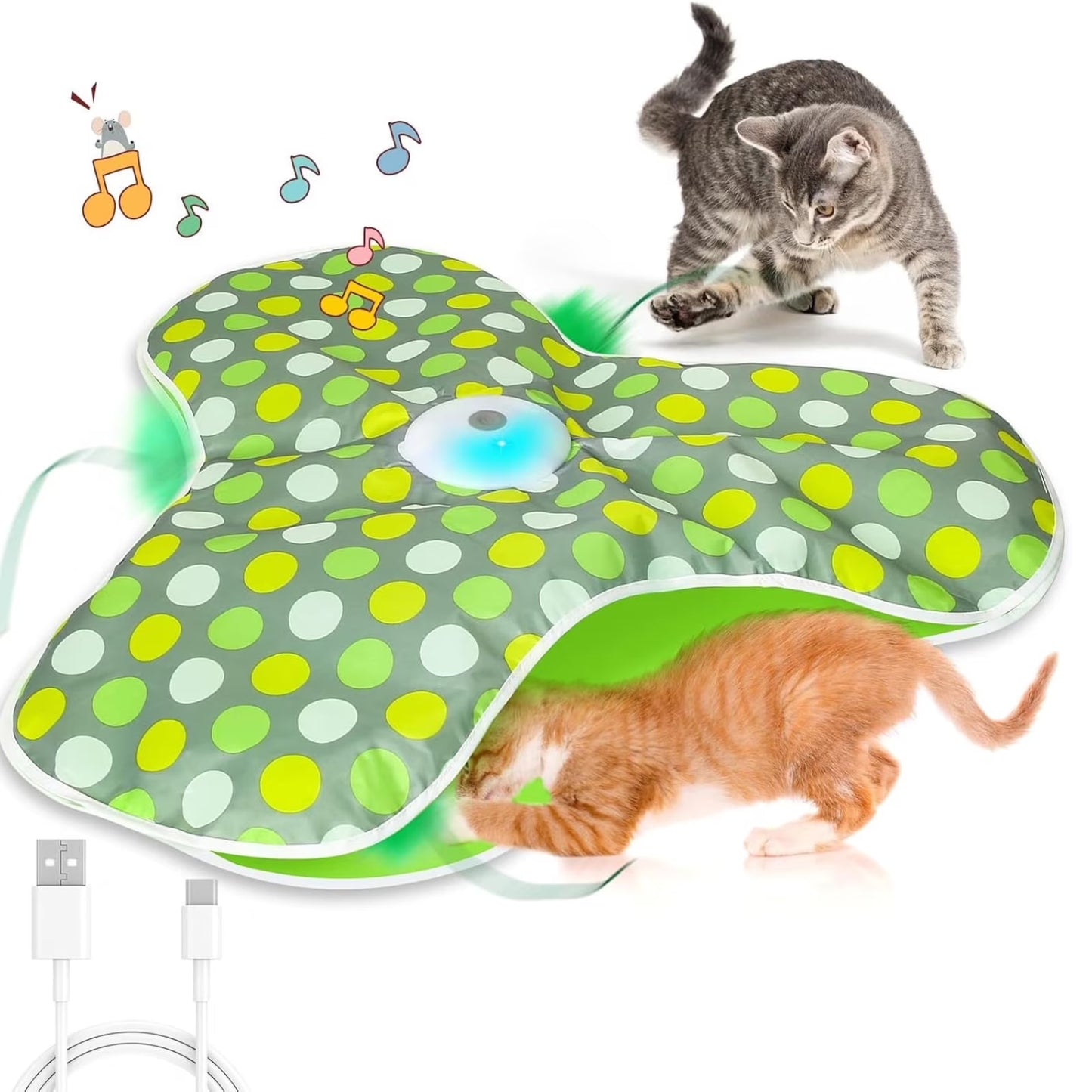Interactive Cat Toy, Self-Employment, Electric Cat Toy, Intelligence Toy for Cats with Removable Feathers, Automatic Mouse Catching Game, Green