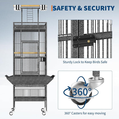 61In Large Bird Cage, Metal Bird Cage with Bird Playground, Rolling Parrot Cage with Feeding Accessories, Large Parakeet Cage for Parrots, Parakeets, Conures, Parrot, Black