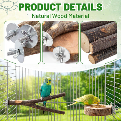 6 Pack Natural Wood Bird for Cage Perches Wooden Parrot Stand with Fork Toys Hanging Multi Branch Platform Hanging Grapevine Parrot Perch for Parakeets Budgies Pet Bird Accessories