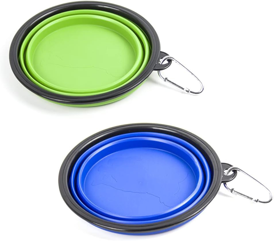 Genkicat Collapsible Dog Bowl for Cats Dogs, 2 Pack, Portable Pet Feeding Watering Dish for Walking Parking Traveling (Green Large & Blue Large)